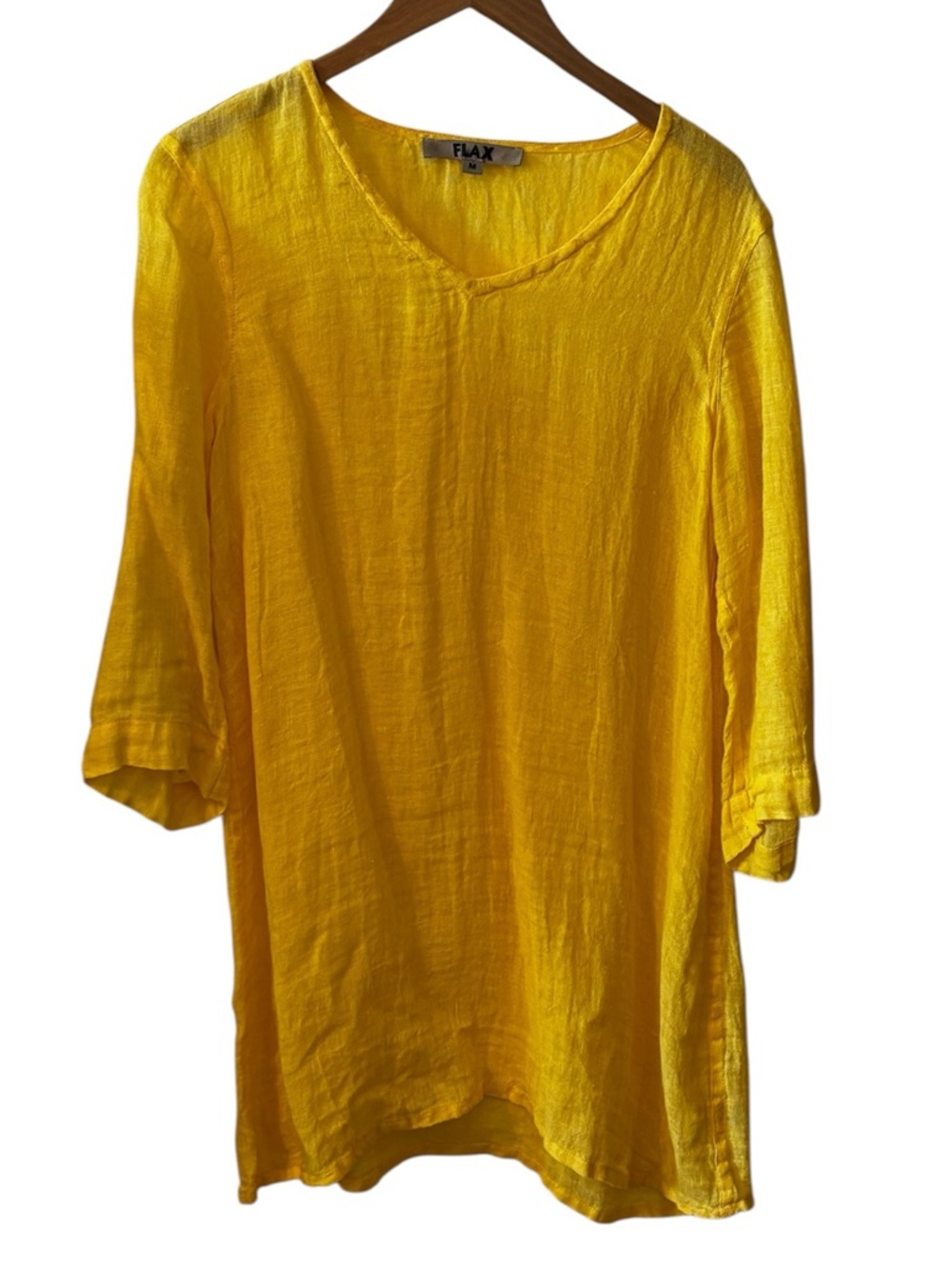 Flax Women's Yellow Linen‎ Oversized V-Neck Tunic Lagenlook European size Medium